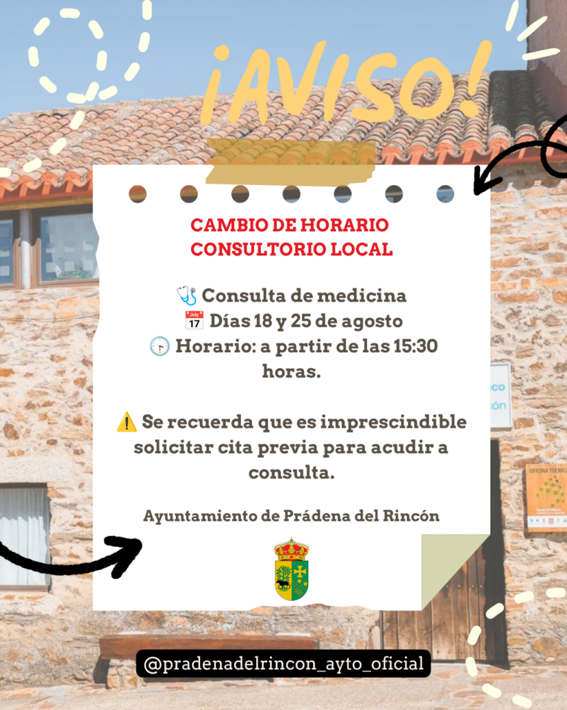 HORARIO AGOSTO CONSULTORIO MEDICO PRADENA DEL RINCON