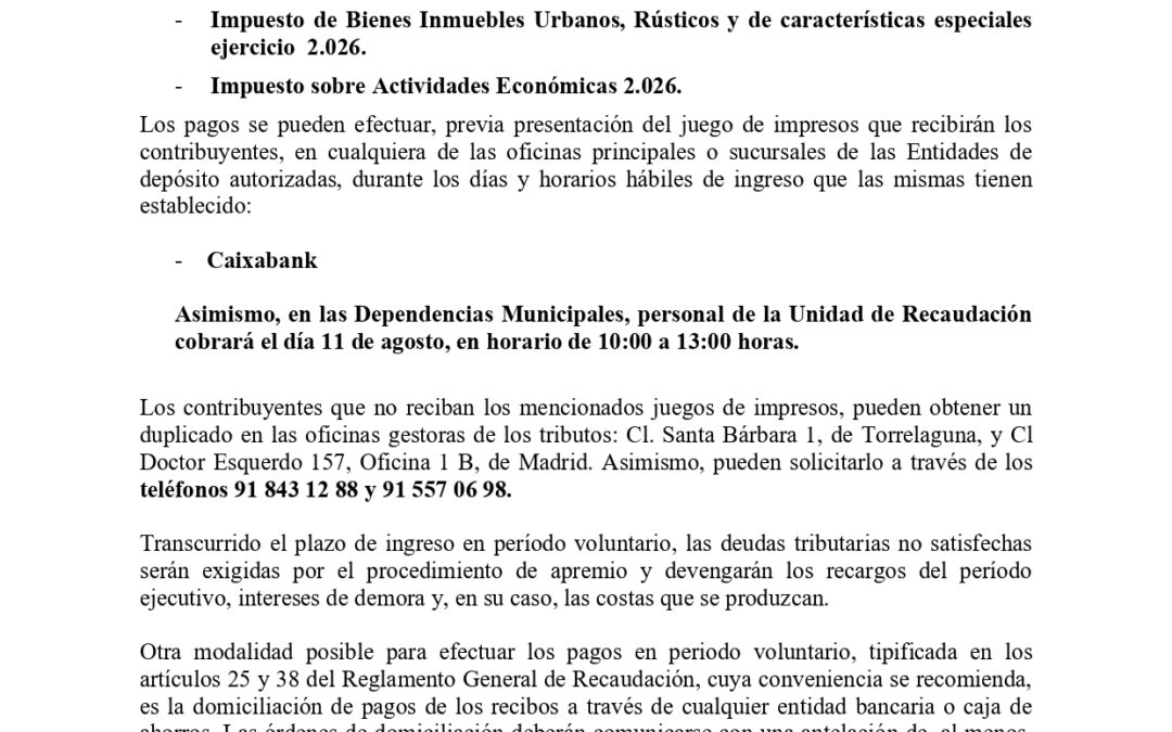 ANUNCIO DE COBRANZA – PERÍODO VOLUNTARIO 2026